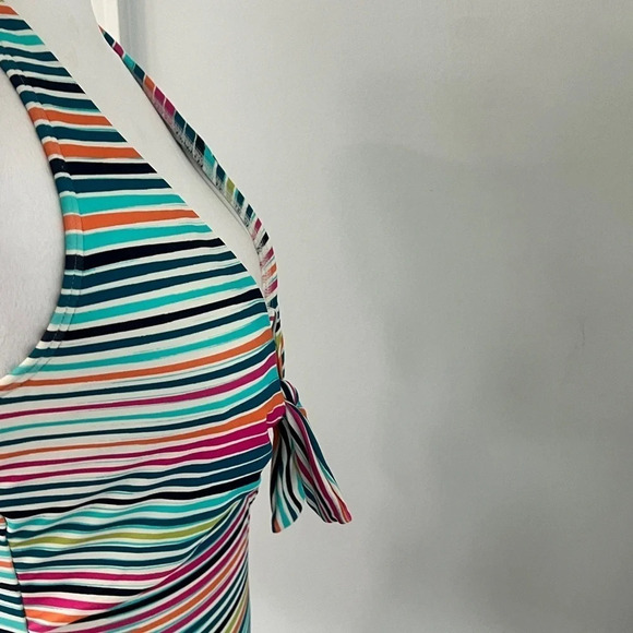Vince Camuto Retro Striped Halter One-Piece Swimsuit Tie Front MultiColor 10 NWT - Picture 11 of 16